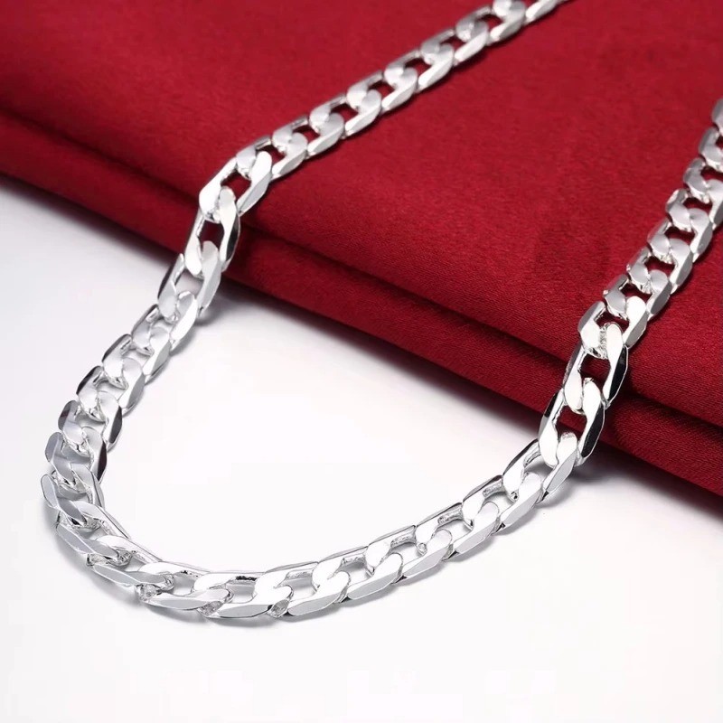 925 Sterling Silver 8MM Men’s Sideways Chain Necklace Fashion Jewelry 20/24 Inch