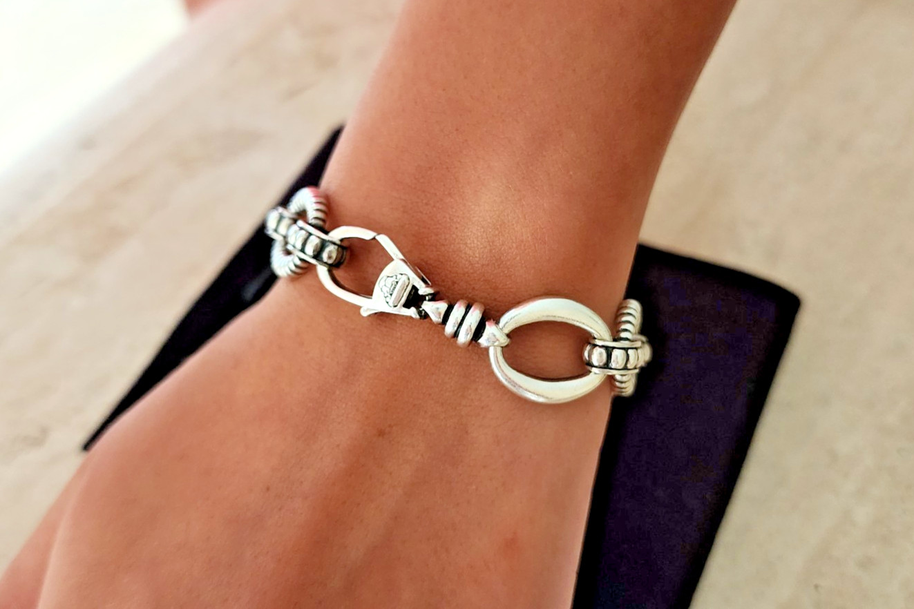 LAGOS Caviar Sterling Silver Bracelet – 7.5” – Beaded & Smooth Link Design