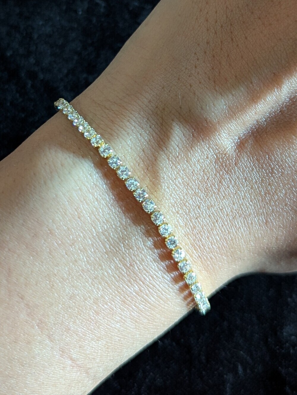 Gold-Tone Clear Crystal Tennis Bracelet or Anklet Jewelry Dainty Luxury 8.5 Inch