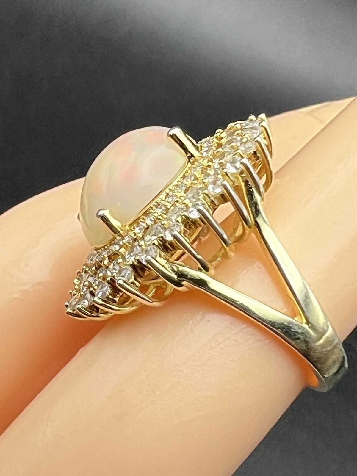 Opal and Cubic Zirconia GP Sterling Silver Ring – sz 5 – TW 6.8 gr – Item #1046
