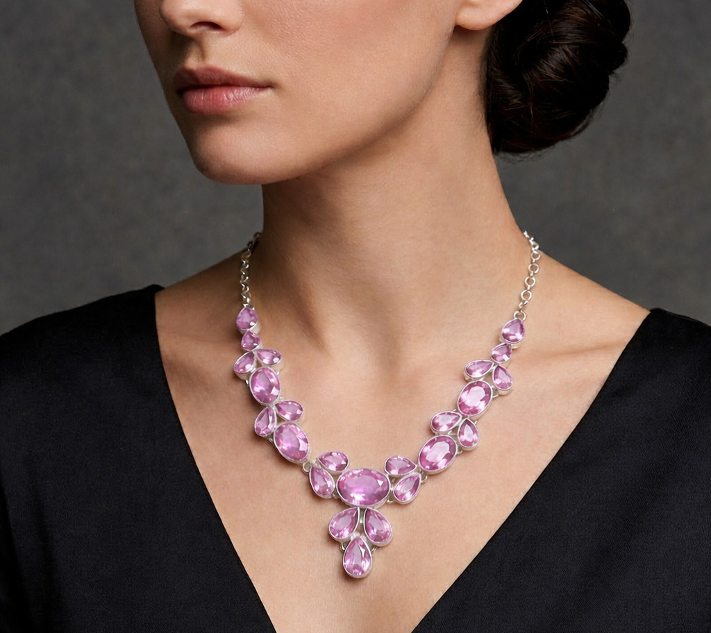Pink Kunzite Necklace 925 Sterling Silver Women Handmade Filigree Jewelry S-18″