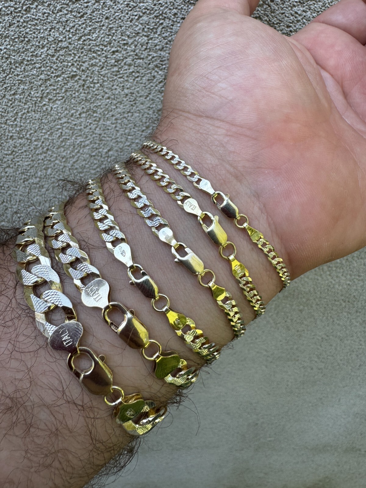 Solid 925 Sterling Silver 14k Gold Plated Cut Flat Miami Cuban Hip Hop Bracelet