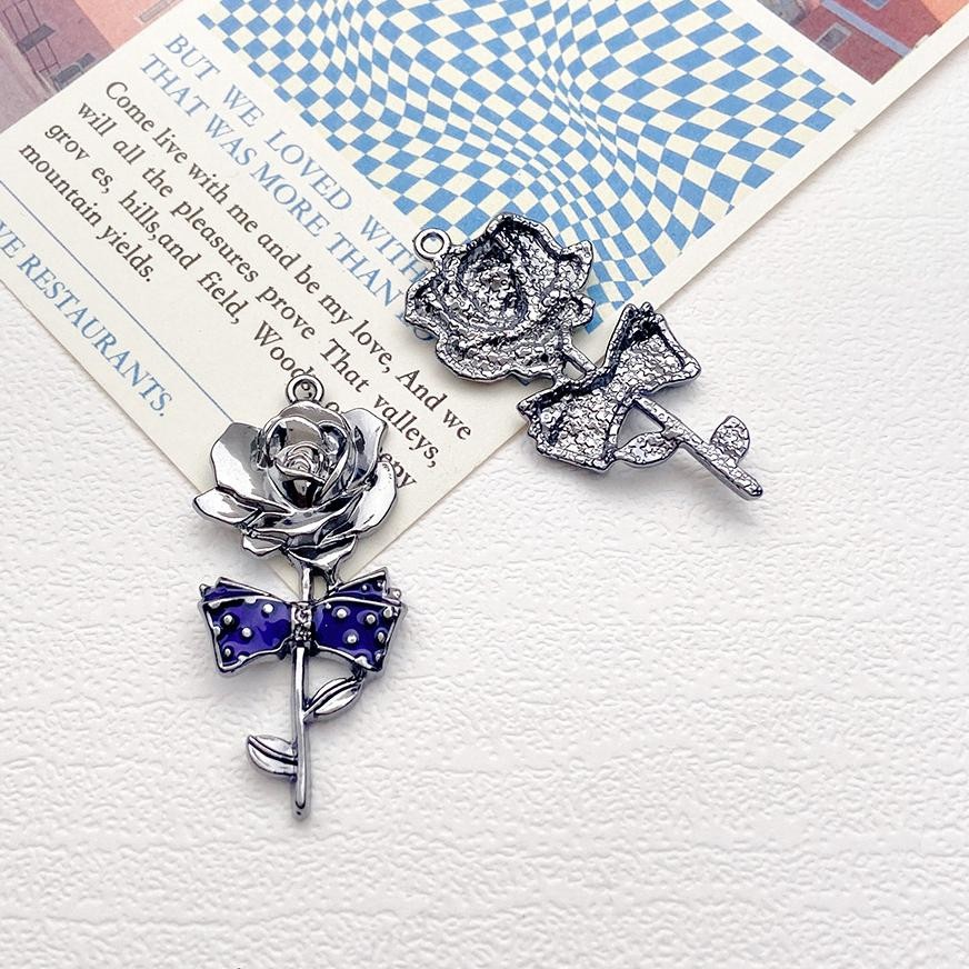 4PCS Gun Black Alloy Purple Enamel Rose Flower Charm Pendant GJS269