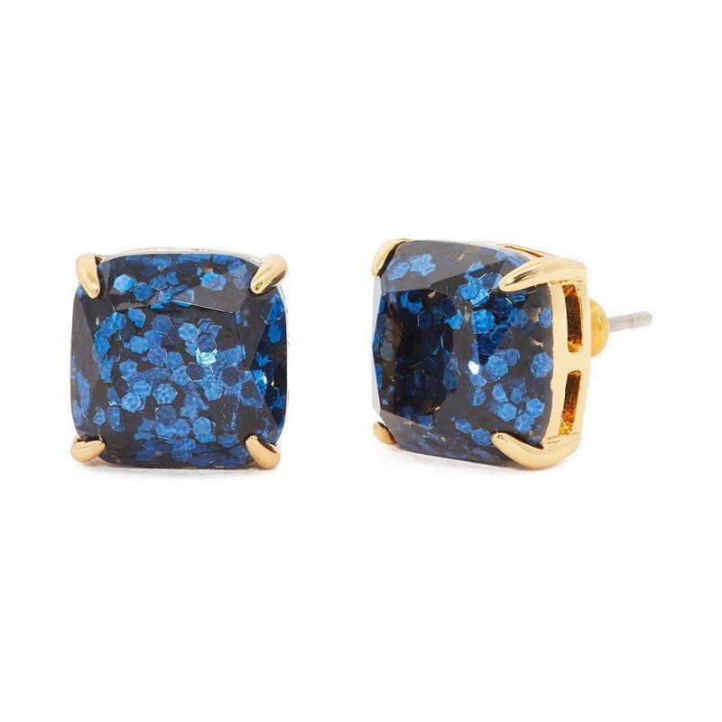 NWT Kate Spade square glitter studs earring Dark Navy Blue Mini