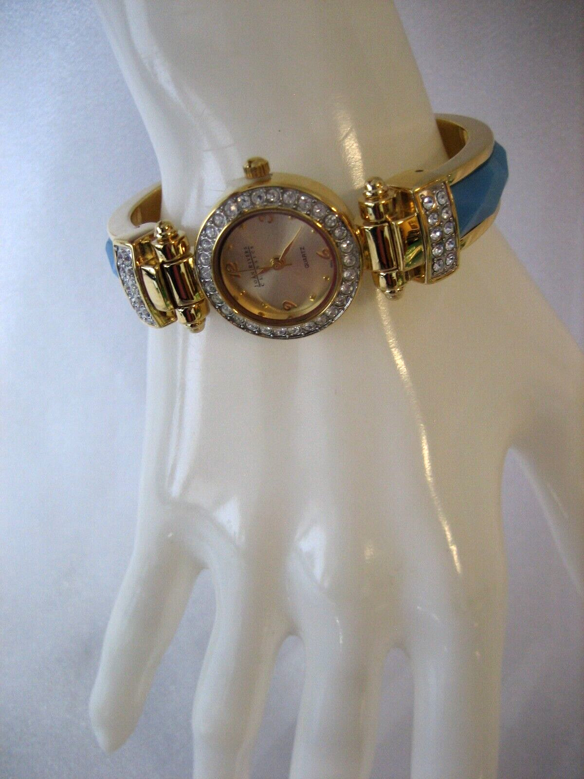 JOAN RIVERS V377 RHINESTONE BLUE CLAMPER BANGLE WRISTWATCH