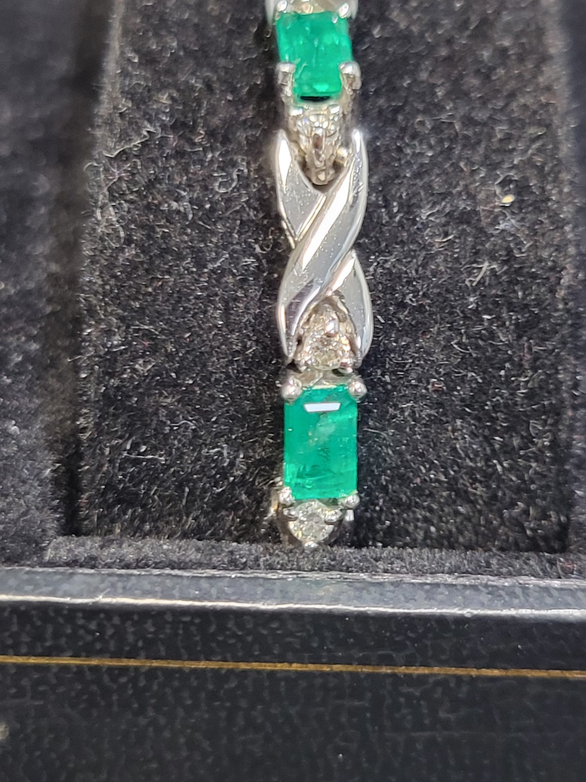 18k White Gold 3.3 cttw Gorgeous Emeralds and .63 cttw Diamond Bracelet