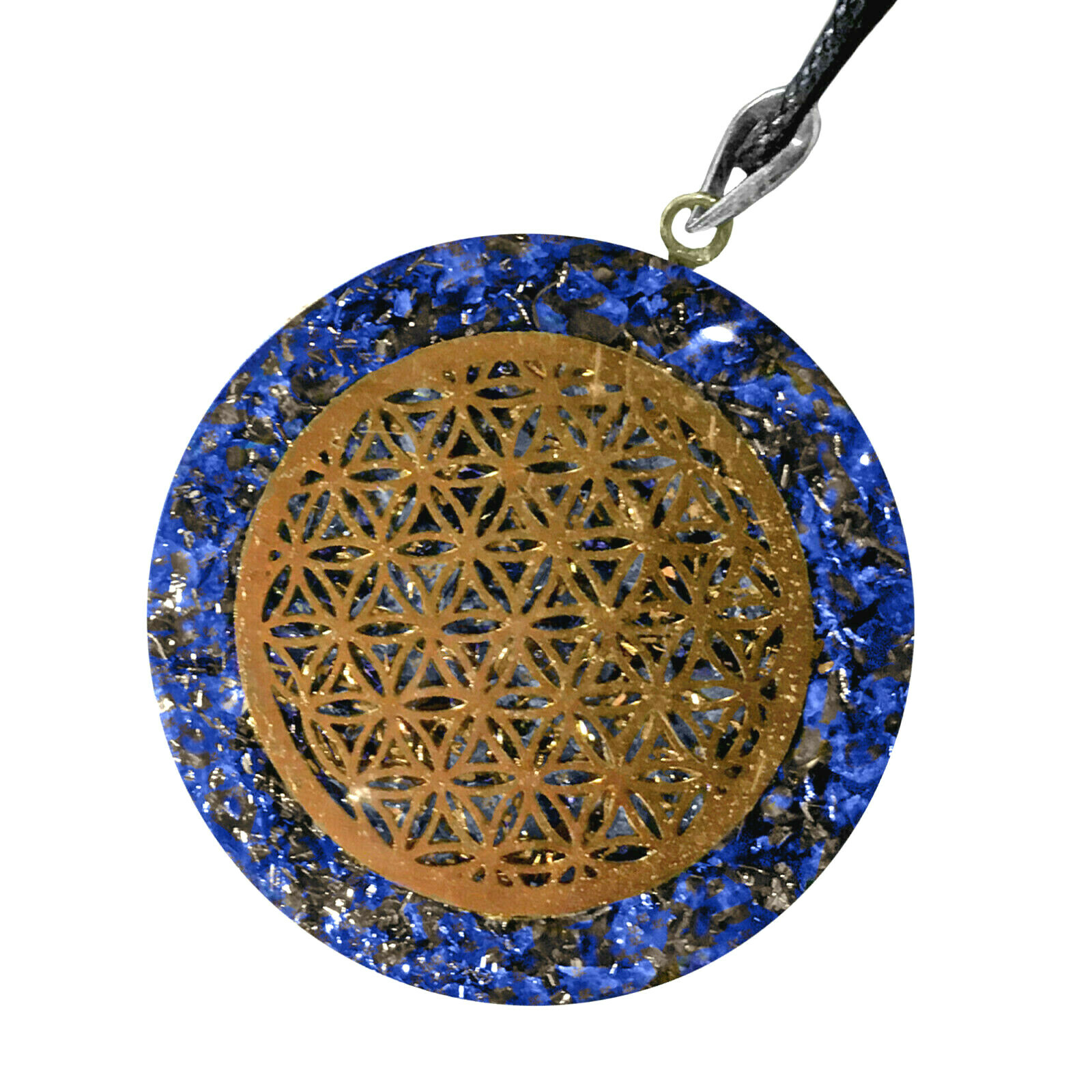 Lapis Lazuli Flower of Life Pendant Orgone Energy Copper Orgonite Necklace Reiki