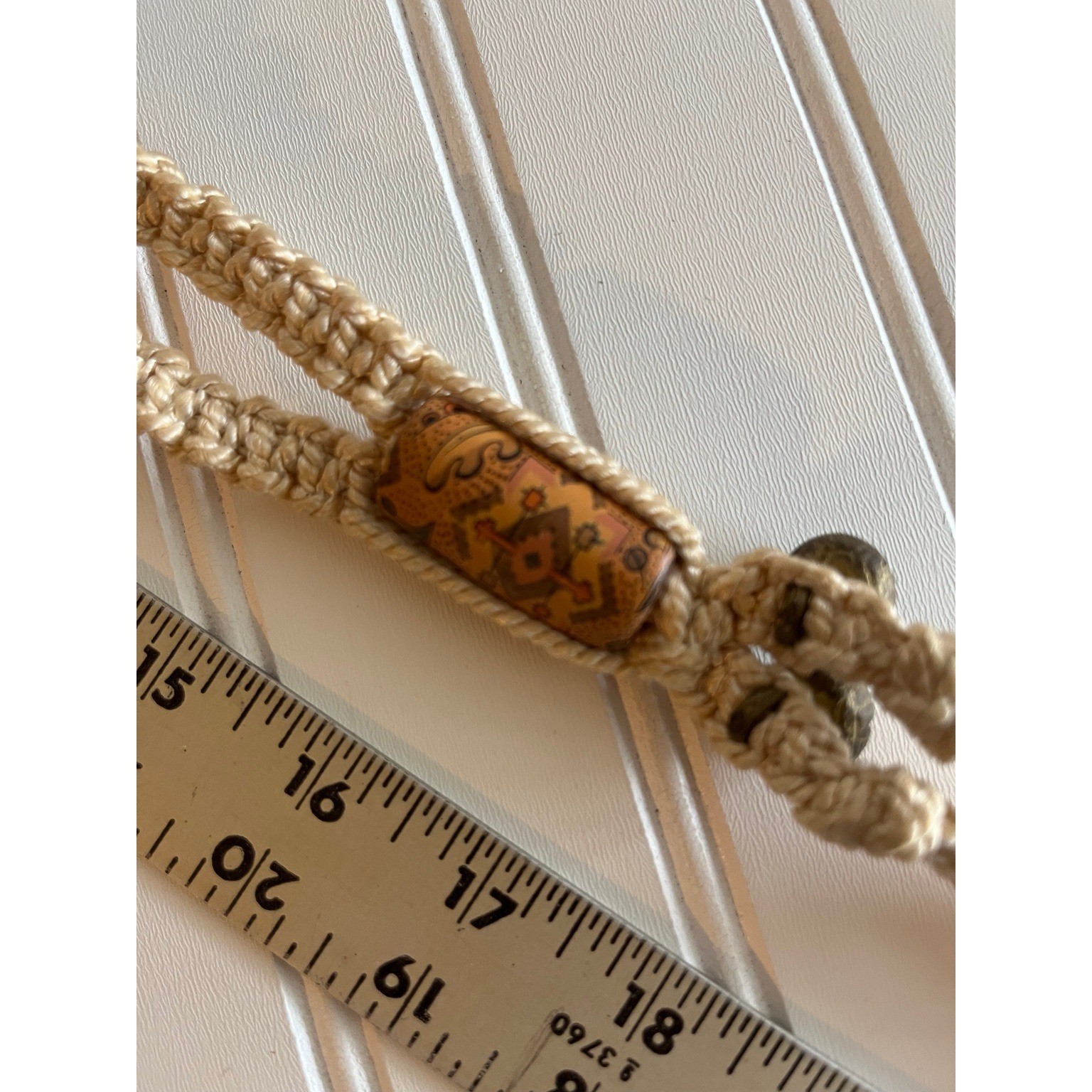 Vintage Boho Macrame Beaded Necklace Cream Red Southwestern Tassel Handmade