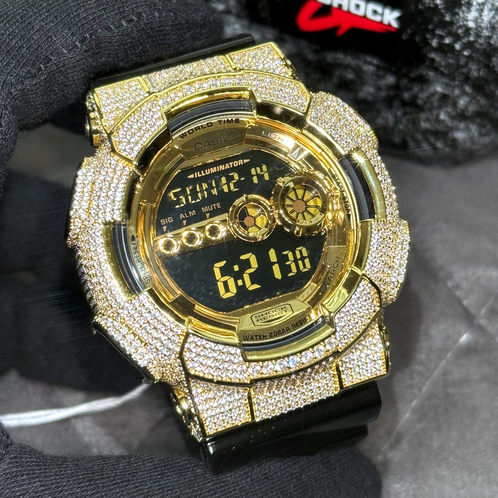 Authentic Limited Black and Gold 6.58 CTW Iced Out Casio G Shock Watch GD-100