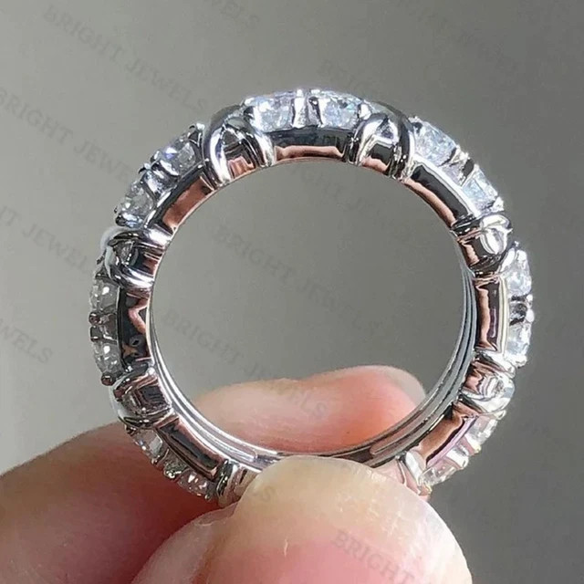 4.25CTW Round Moissanite Full Eternity Wedding Band Ring 14K White Gold Plated