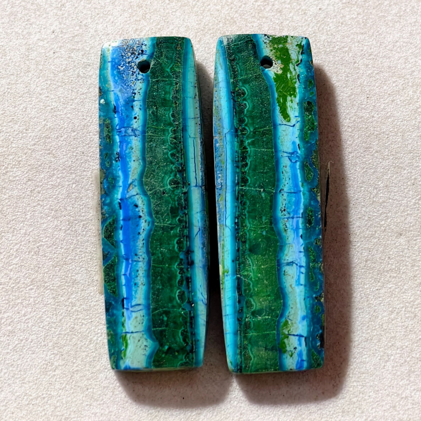 33 Cts Natural Chrysocolla Malachite Drilled Pair Cabochon Gemstone 33 X 10.9 MM