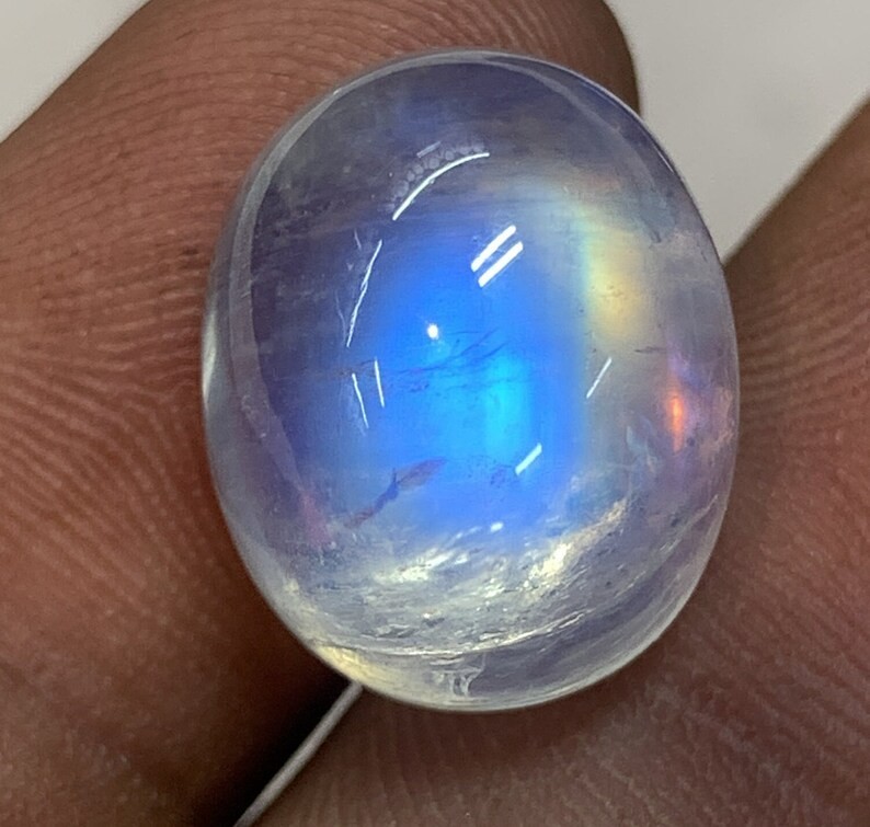AAAAAA Natural Rainbow Moonstone Multi Blue Fire Oval Shape Cabochon Size13X16MM