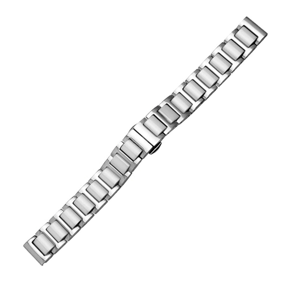 14mm 16mm 18mm 20mm 22mm Black White Stainless Steel + Ceramic Watch Strap Band