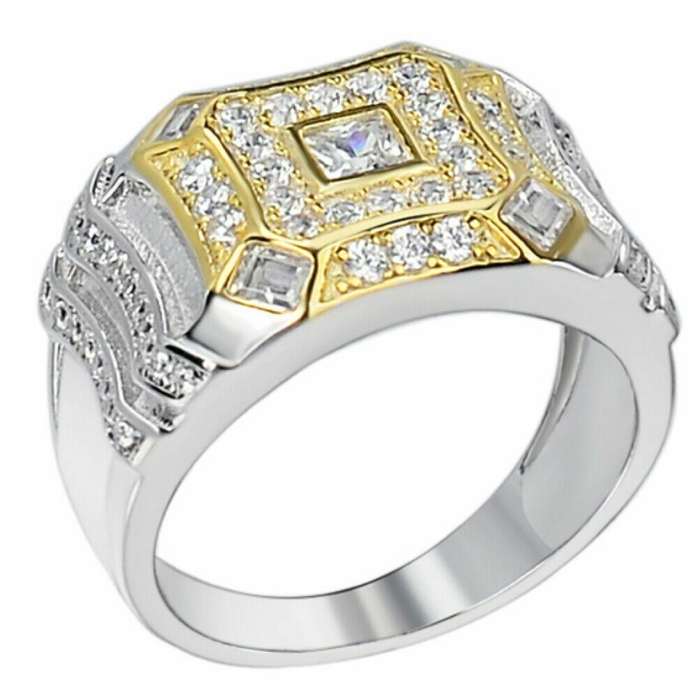 Real Solid 925 Silver Icy Hip Hop Baguette Mens RING Size 6 7 8 9 10 11 12 13 CZ