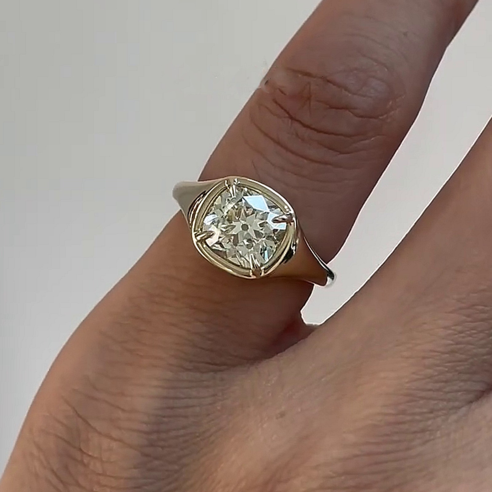 2.05 CT Old Mine Cushion Cut Moissanite Engagement Ring 14K Yellow Gold Plated