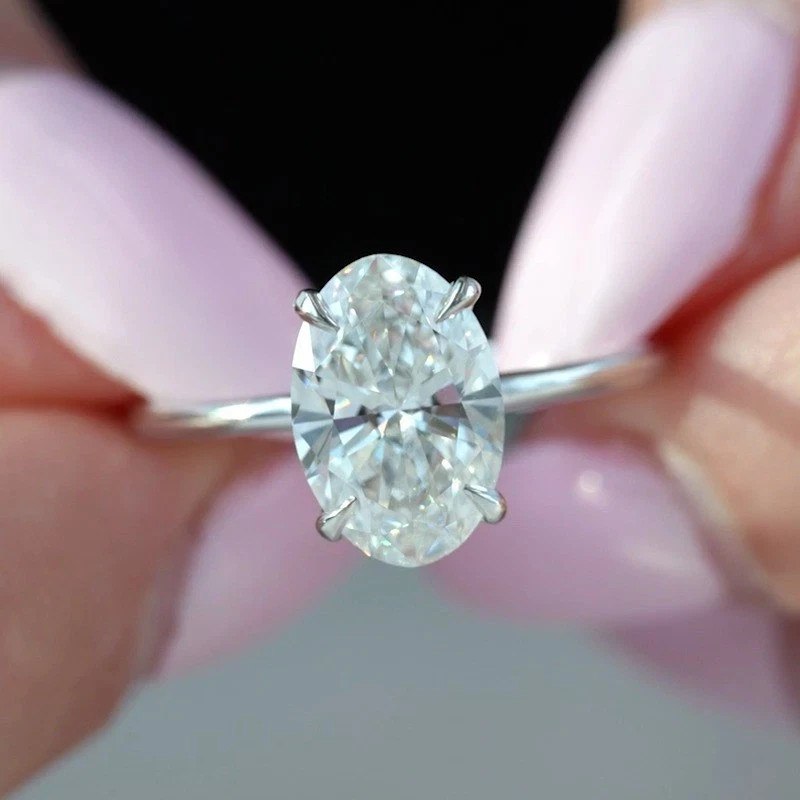 3.25 TCW Oval Moissanite Solitaire Engagement Wedding Ring 14K White Gold Plated