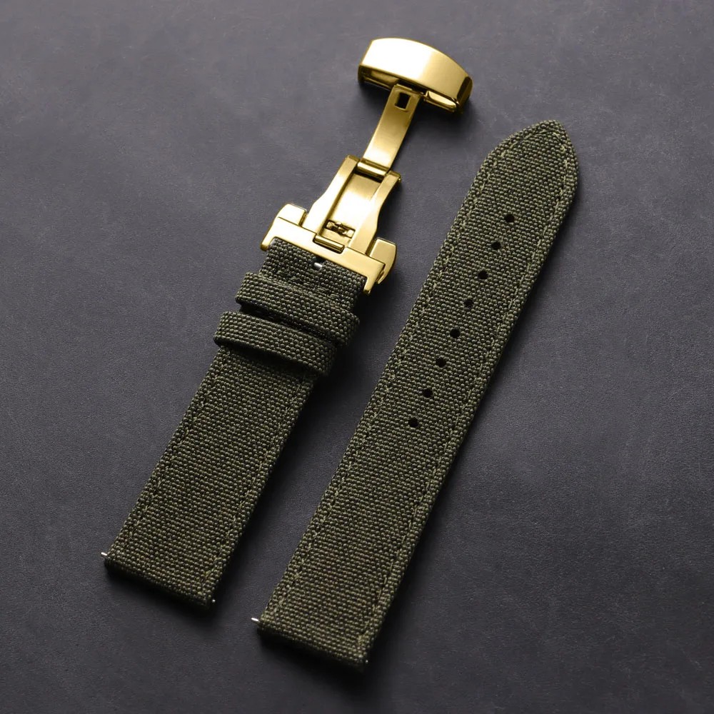 Quick Release Nylon Leather Strap 20/22mm Butterfly Buckle for Omega Seiko