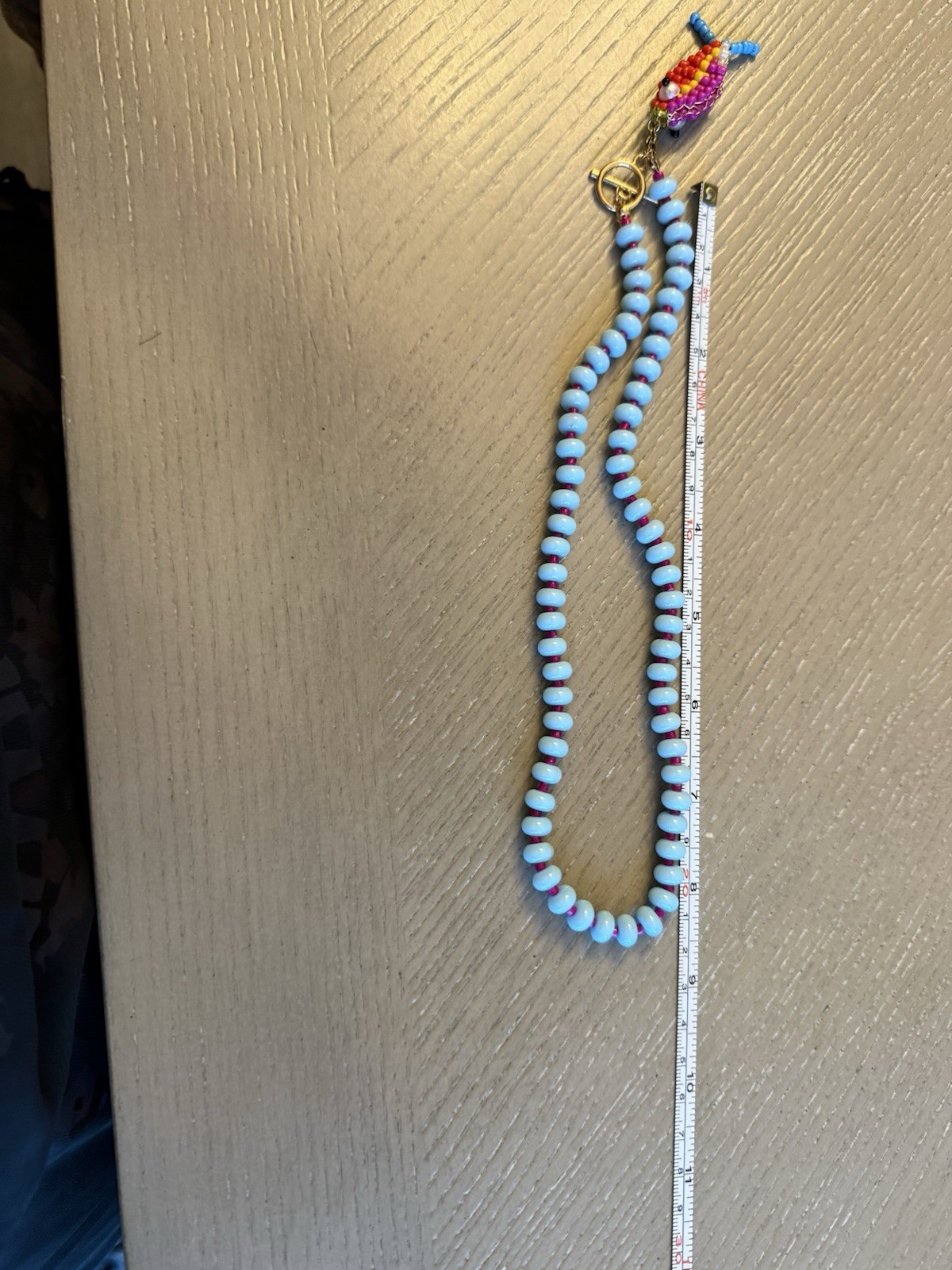 Blue Beaded Necklace Strand, Gold Tone Clasp, Ball/Bead Chain