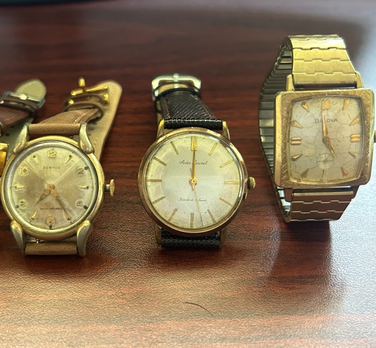 Vintage Watch Lot- Seiko Laurel Gold Plated, Bulova senator G, Benrus 10k rgp