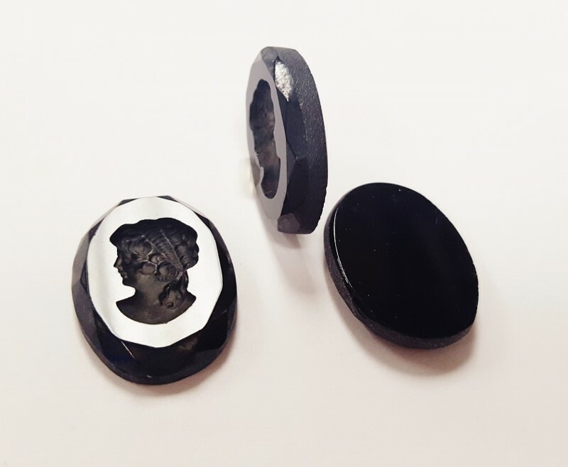 2 Vintage Glass Black & Hematite Lady Headband 25x18mm German Intaglio Cameo 271