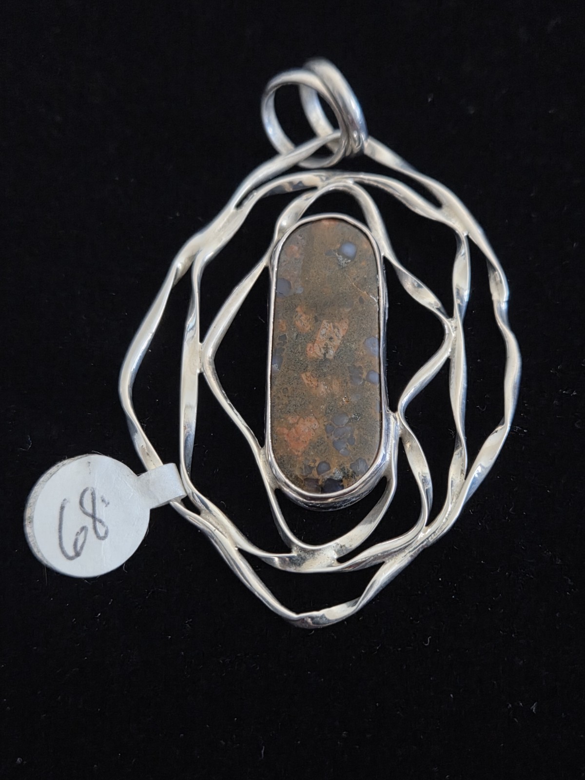 Contemporary Modern Abstract Sterling Silver Pendant Natural Stone #010JN26
