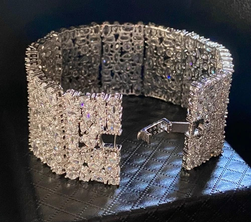 106 CTW Simulated Diamond Bracelet 18k White Gold Plated Elegant Wedding Jewelry