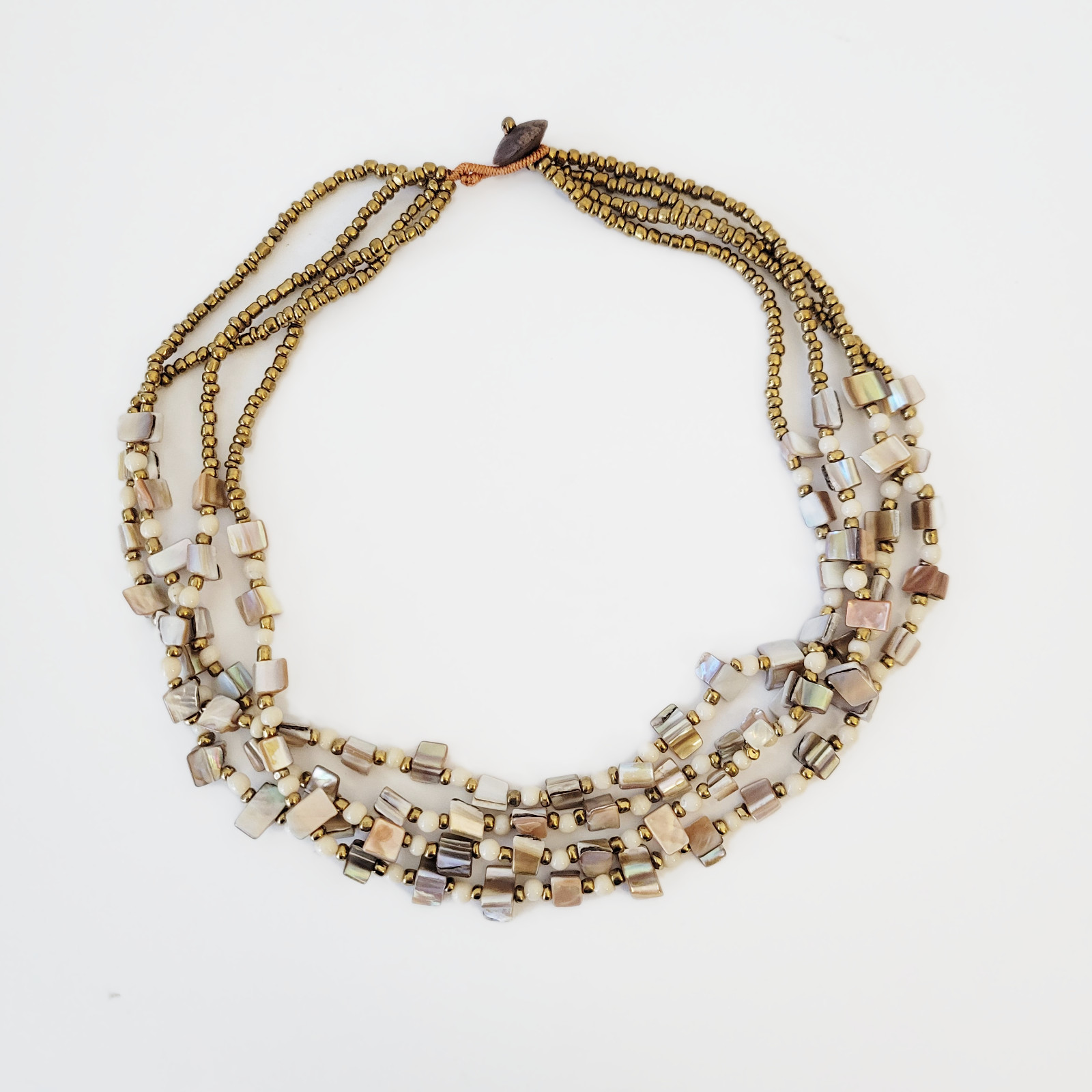 Mother of Pearl Multi Strand Beaded Necklace 22″ Iridescent Polished Shell