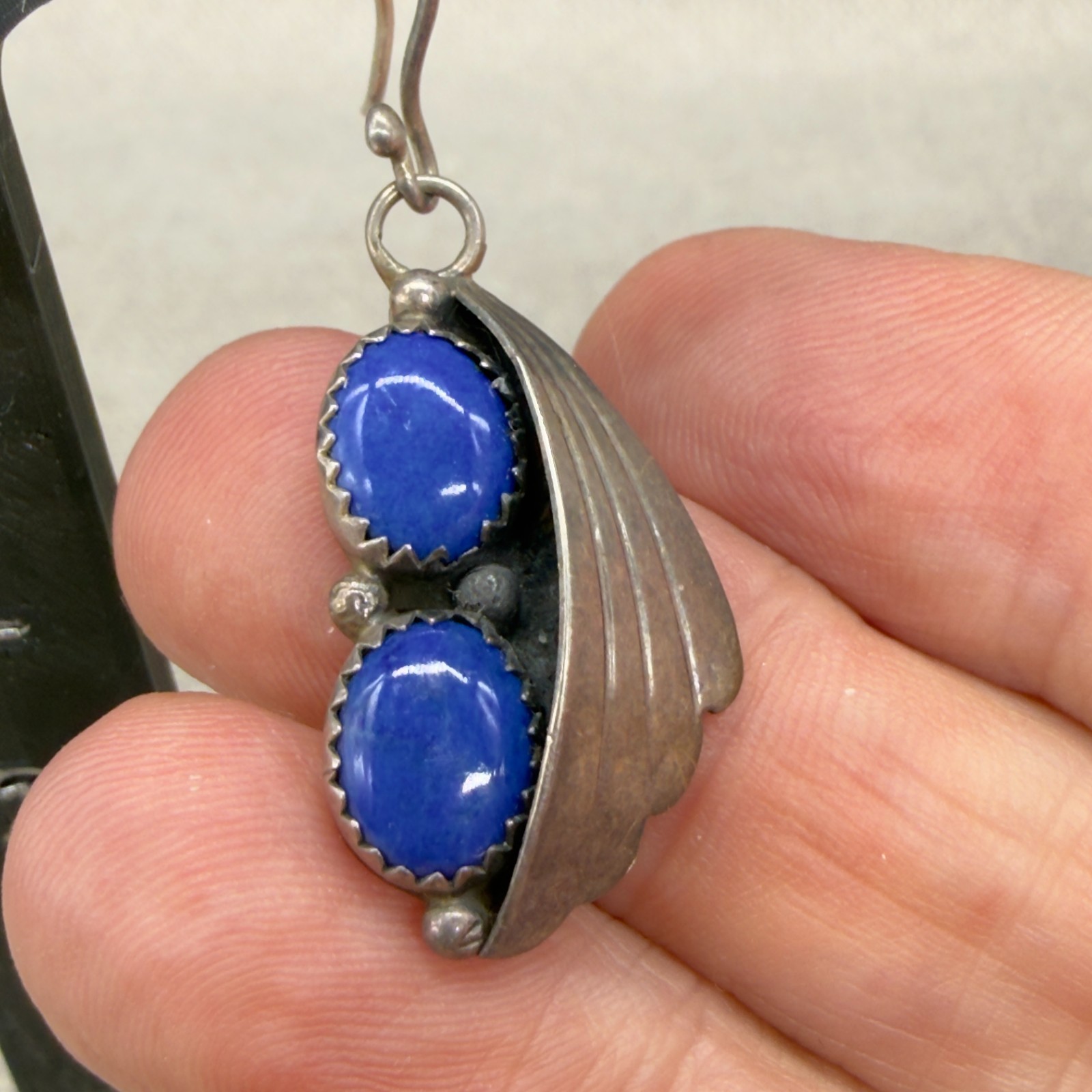 Vintage Sylvia Chee Navajo Earrings Sterling Silver Lapis Stones Dangle Pierced