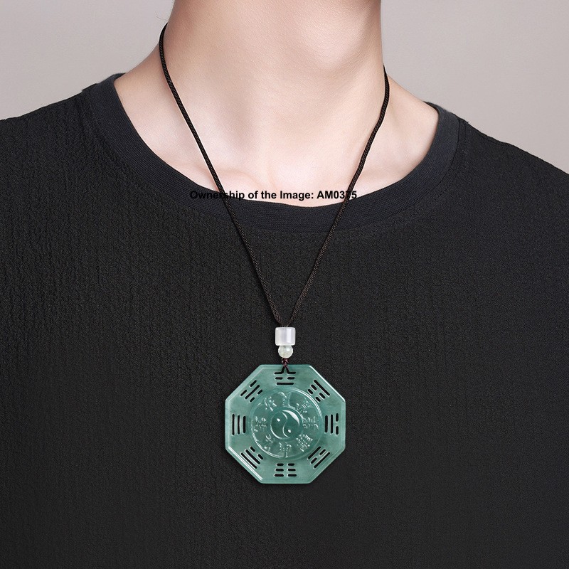 Natural Grade A Blue Water Jadeite Double Sided Tai Chi Bagua Pendant Feng Shui