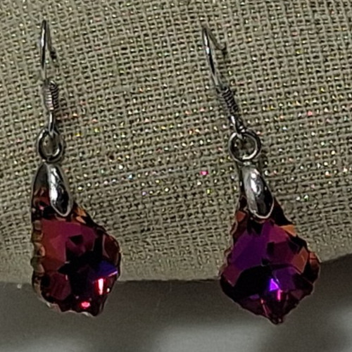 Dark Pink Dangle Pierced Earrings Wire Marked 925