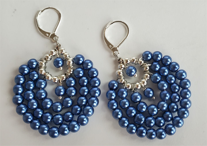 Hoop Imitation Pearl Round Beaded Dangle Drop Earrings Silver Leveback Clasp NEW