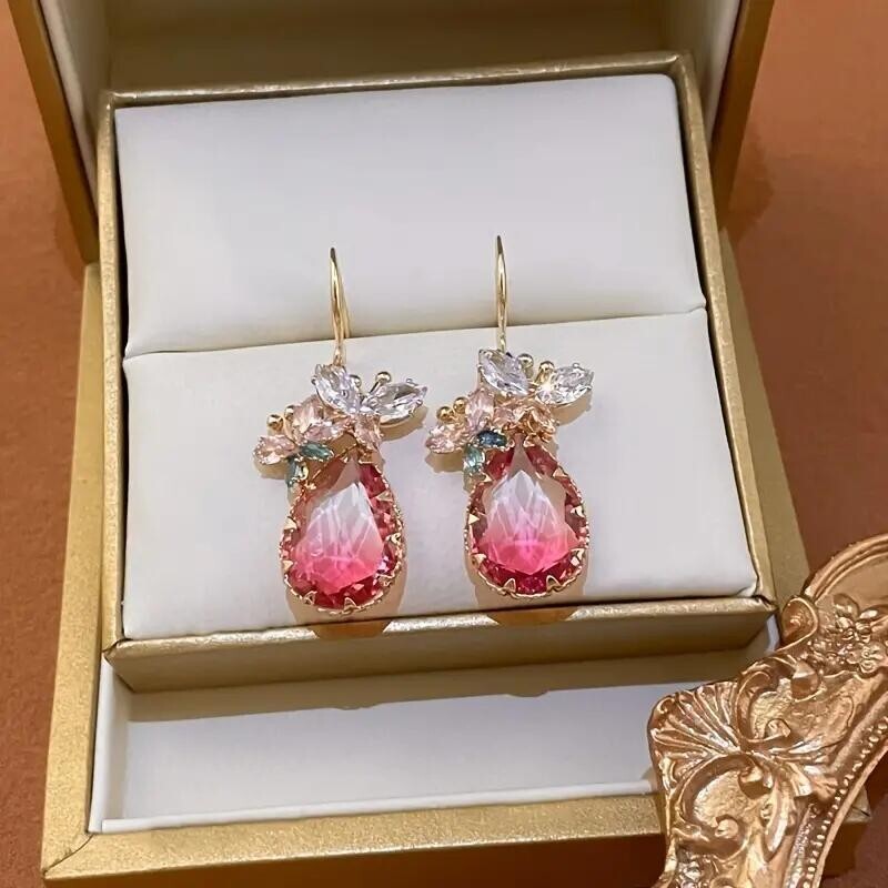 Fashion Women Pink Butterfly Water Drop Pendant Earrings Jewelry Party Gift New