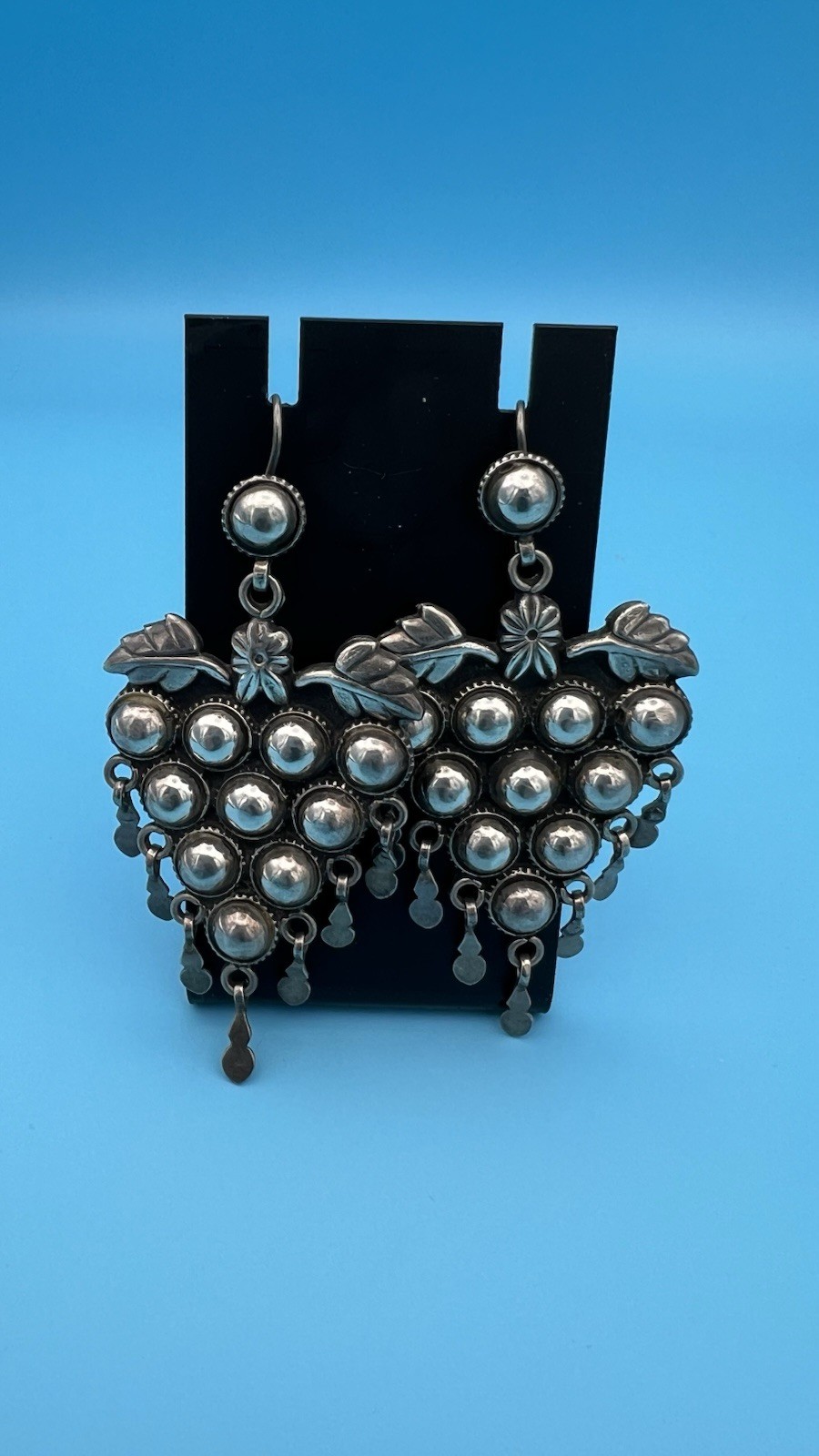 Vintage Mexican Sterling Silver Grape Chandelier Earrings – 21g – .925 Marked