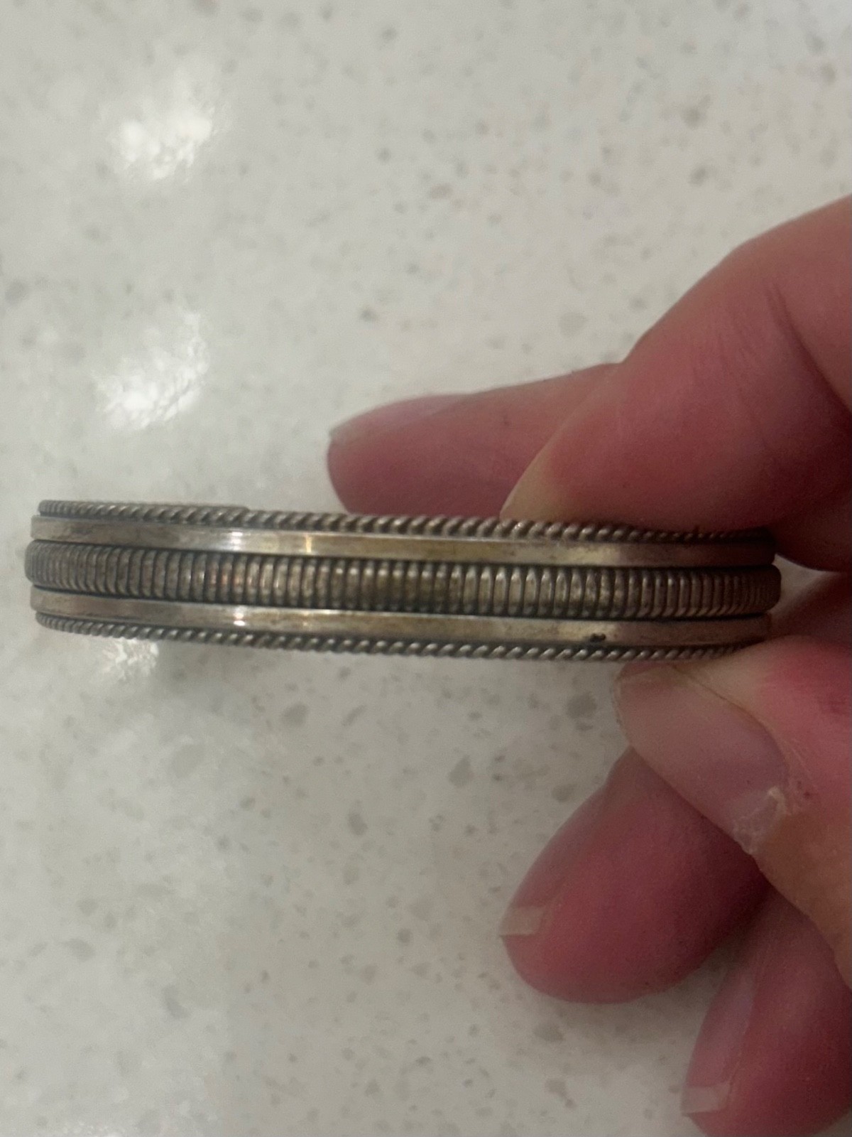 Tahe signed Navajo Sterling Stamped Vintage Baby Cuff