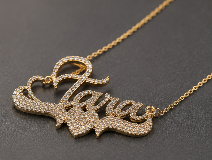 4Ct Moissanite Tara Name Necklace–14K Yellow Gold Plated Personalized Pendant