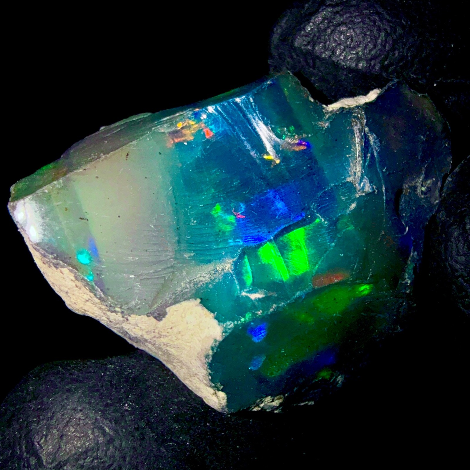 Ethiopian Fire Opal gemstone, Black Dry opal, Natural opal rough 24.5Ct 26×20 mm