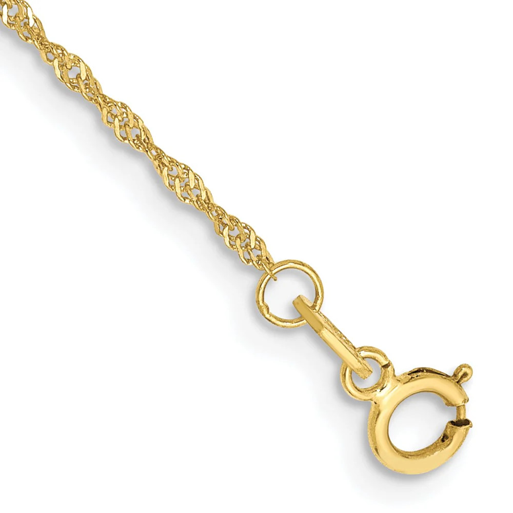 10K Yellow Gold 1.1mm Singapore Chain Anklet Bracelet 7″-10″
