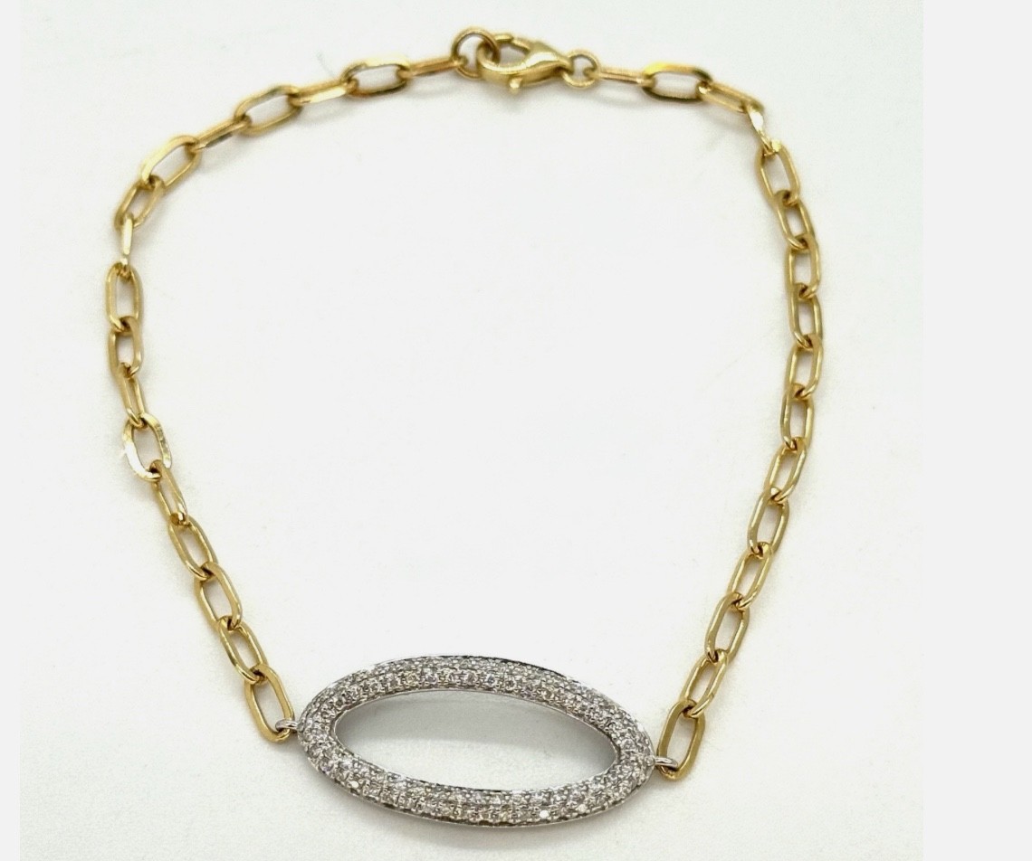 effy 14k diamond bracelet 7″ paperclip D ORO OVAL YELLOW GOLD WHITE GOLD chain