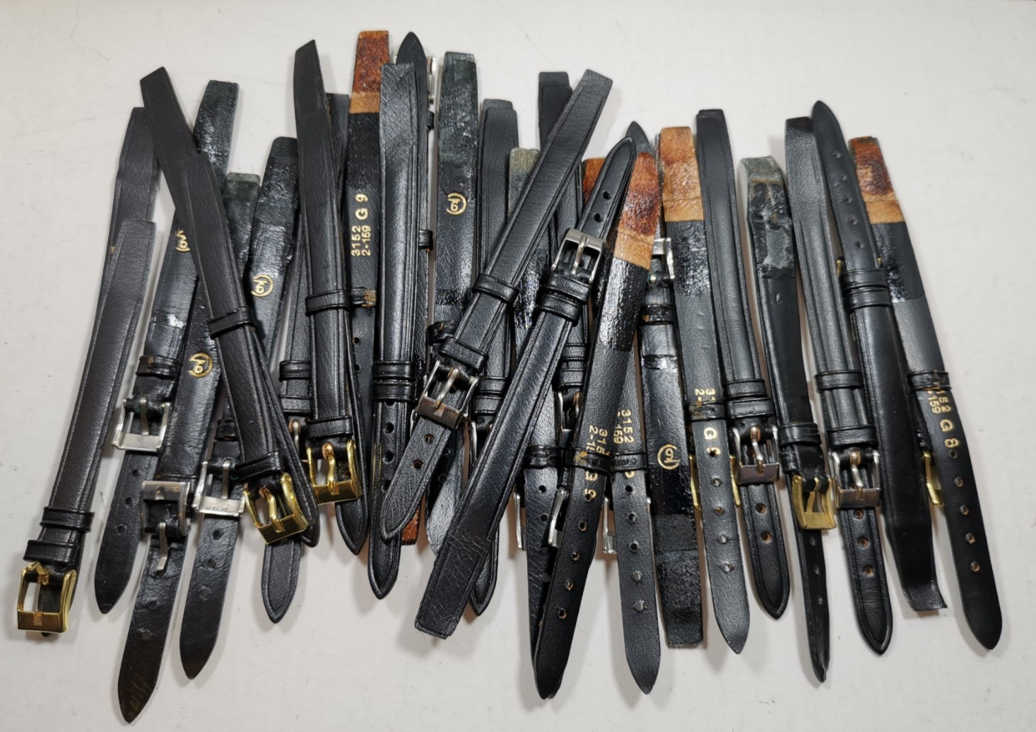 Lot 20 x Vintage Watch Straps Black Leather Open-Ended Glue-On 9mm G9 NOS