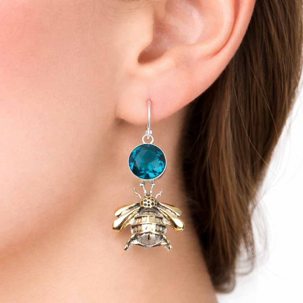 Natural Apatite 925 Silver Wedding Mother Drop Engagement Bezel Earrings Jewelry