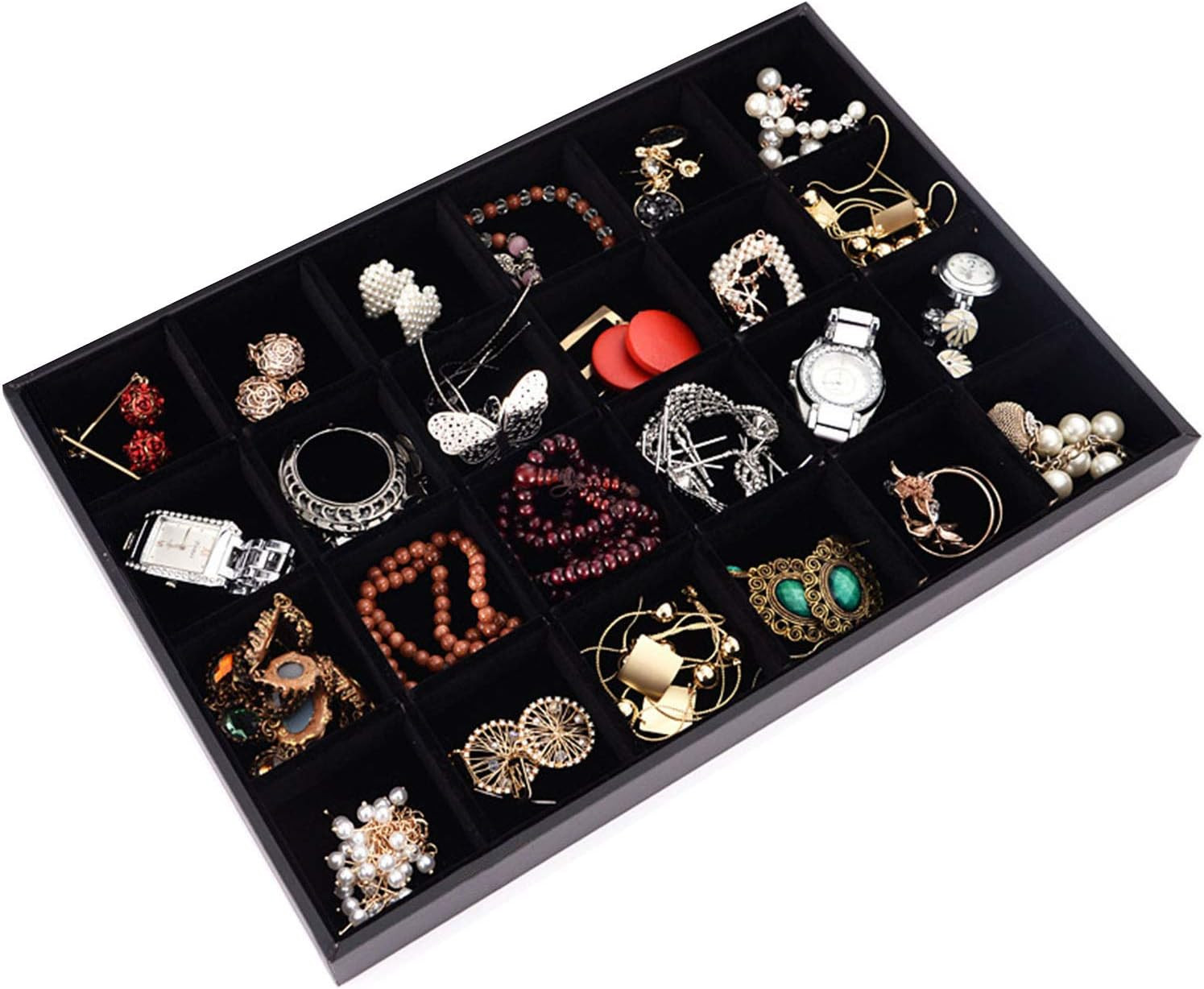 Black Velvet Stackable 24 Grid Jewelry Tray Showcase Display Organizer Holder Di