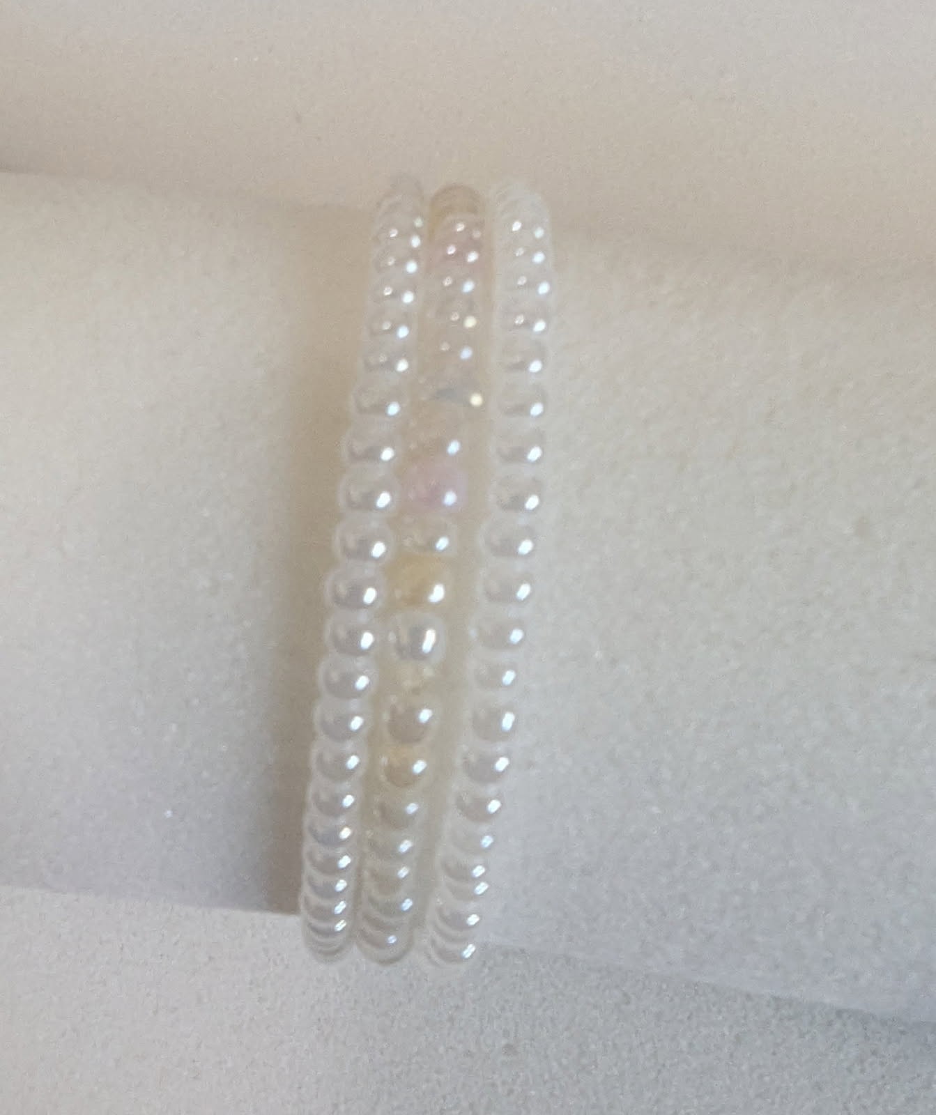 Pearl White Elastic Stretch Beaded Bracelet (3-Pack) Handmade B13