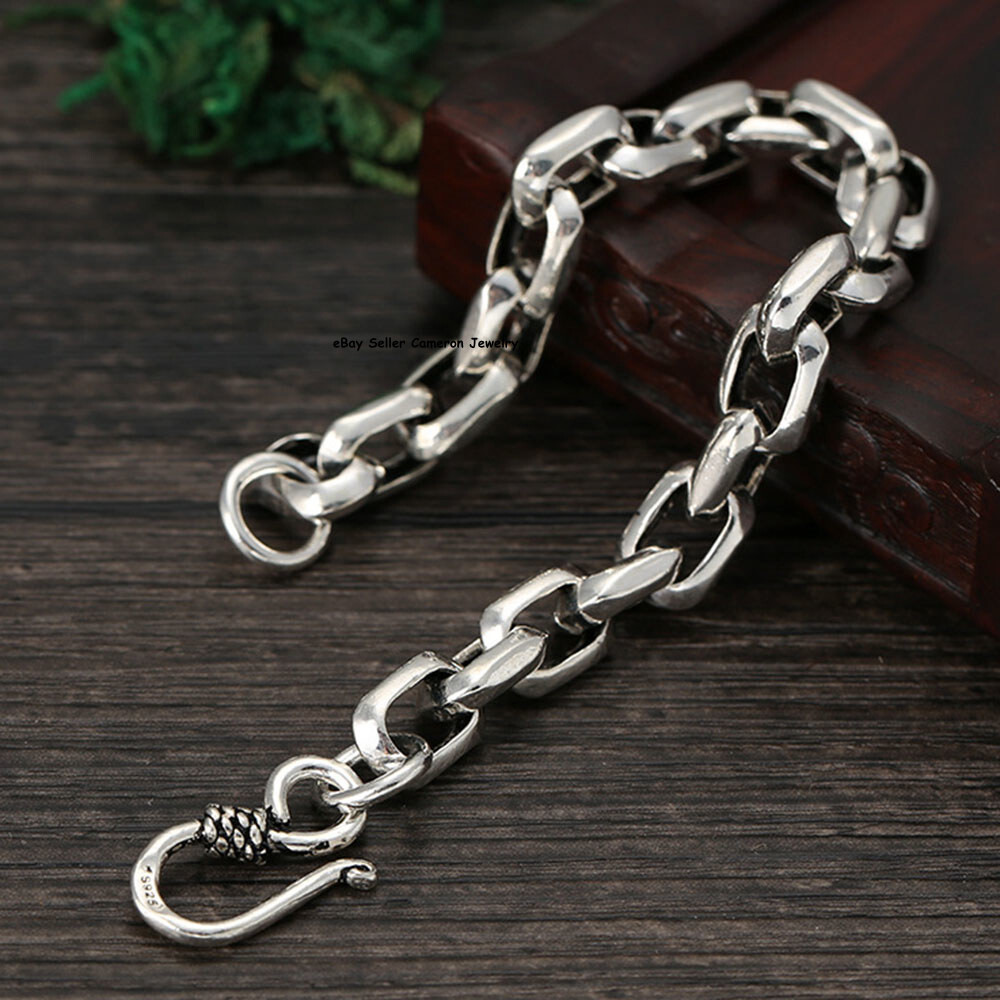 Pure S925 Sterling Silver Chain 8mm Square O Link Bracelet 7.1-7.9inch L