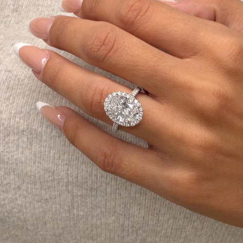 Lab Grown Diamond VS1 2.30 CT Oval-Cut Halo Engagement Ring 14k White Gold