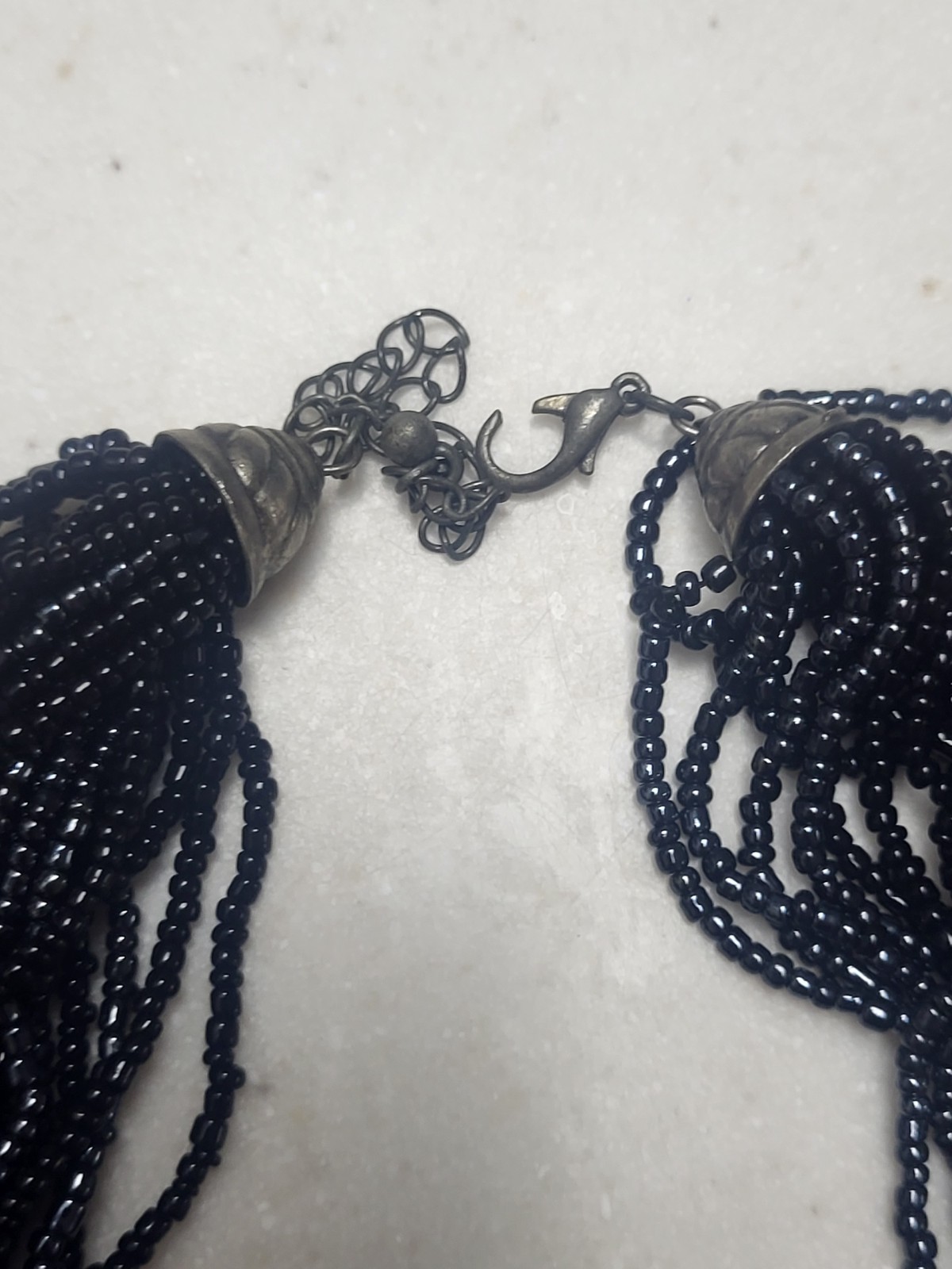 Multiple Strand Seed Bead Necklace Charcoal 16″