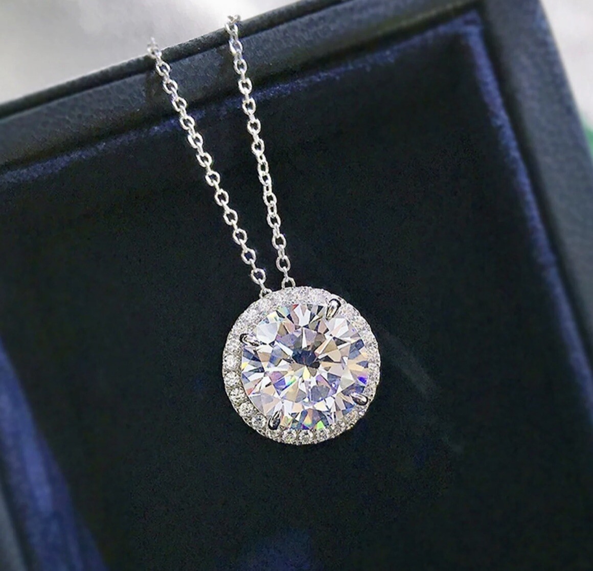 Round Cut High Carbon Lab Diamond Halo Pendant 925 11.00 MM