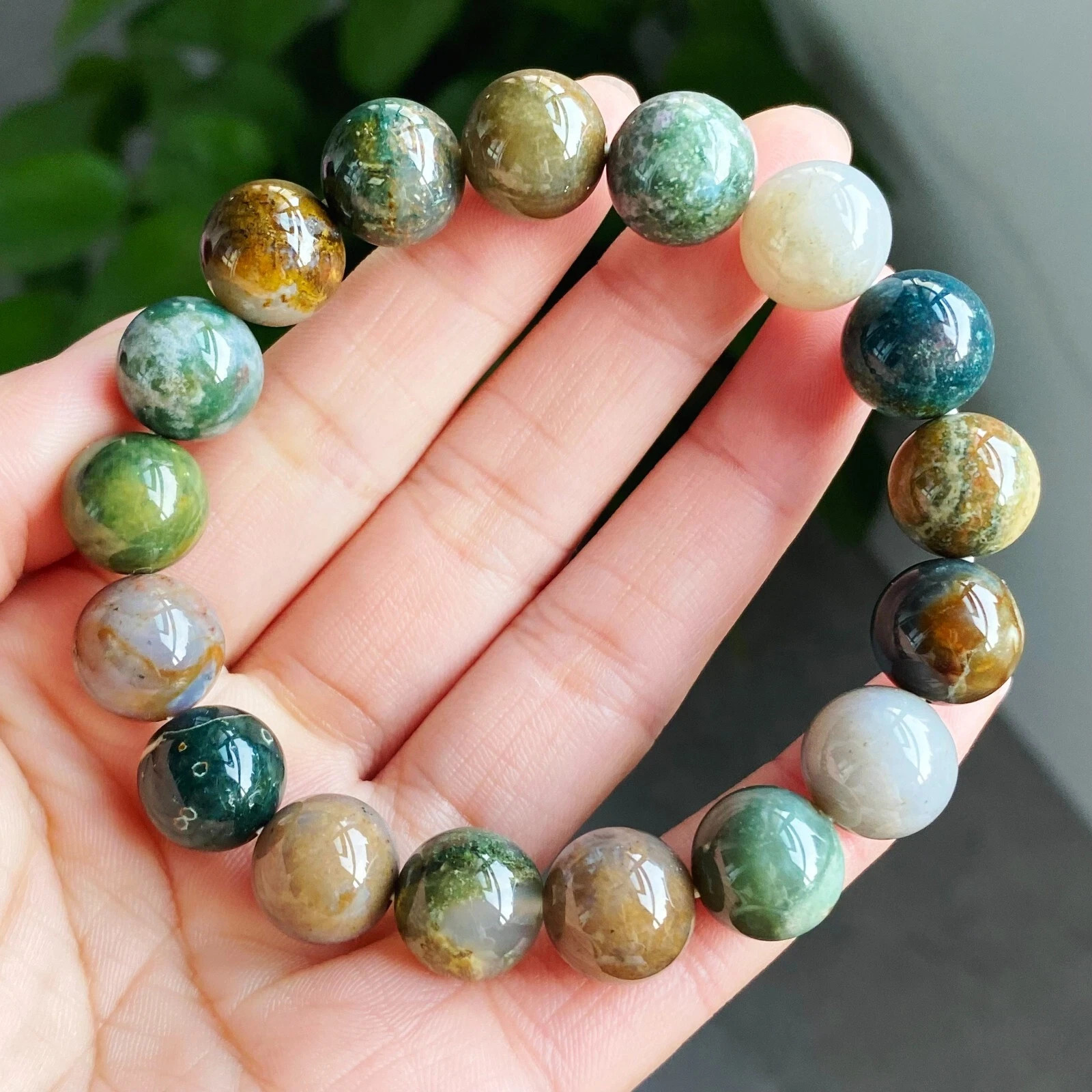 12.3mm Natural Color Ocean Jasper Jade Agate Quartz Crystal Beads Bracelet C1672