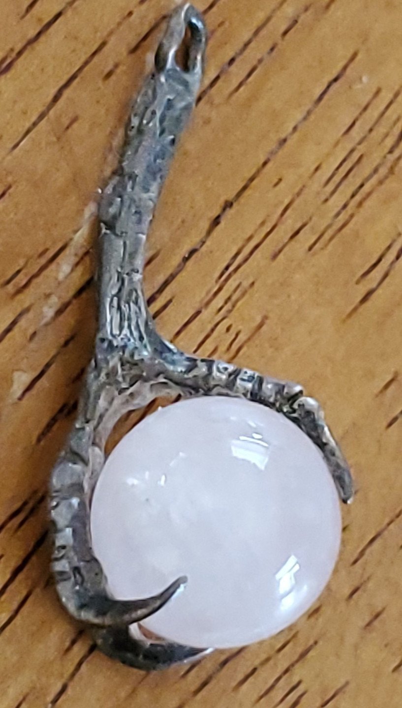 Dragon Eagle Claw Light Pink Stone Pendant 1.5″ Long
