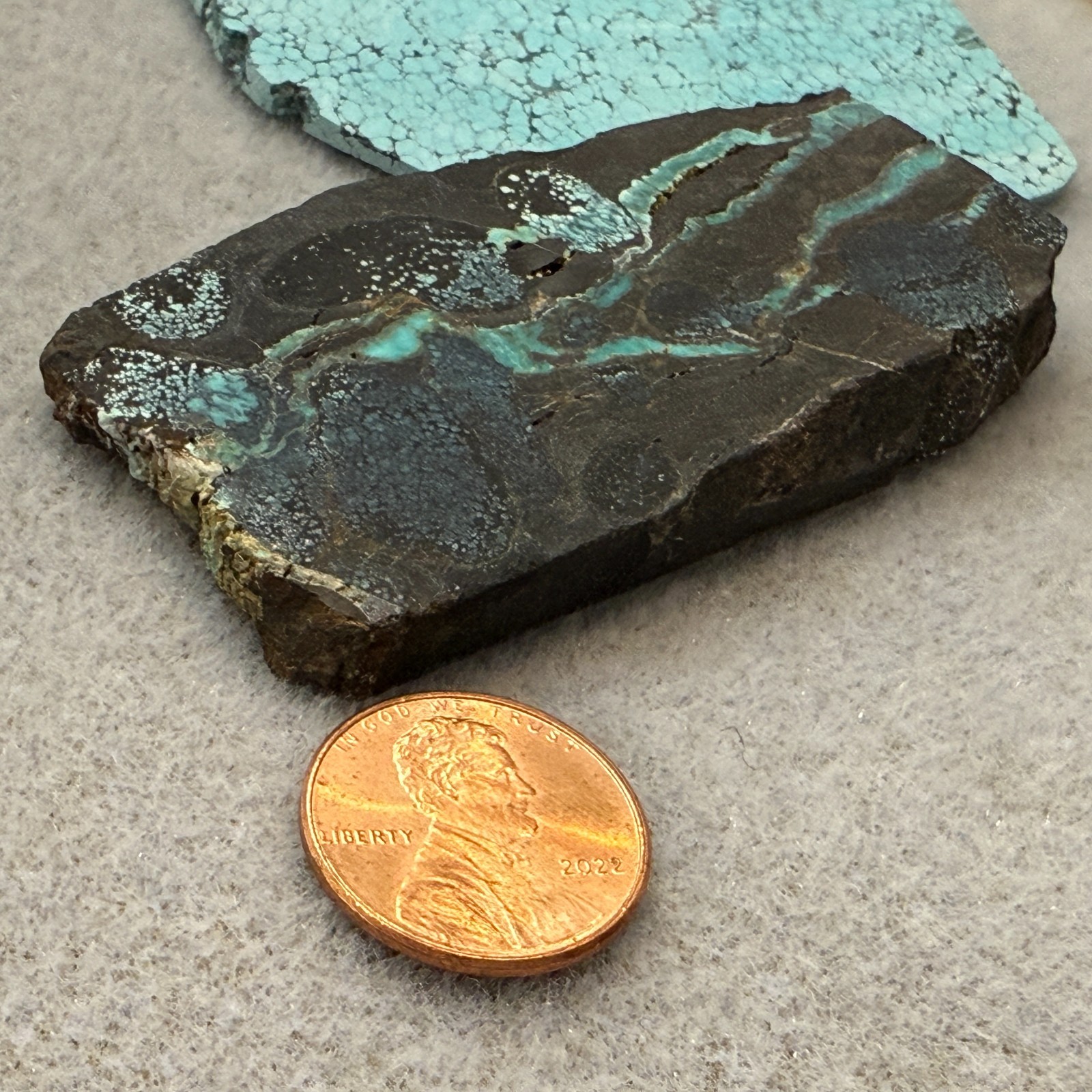 Natural Unpolished Bamboo Mountain Turquoise Slice, 35.6 grams, 178 ct, 27x73mm