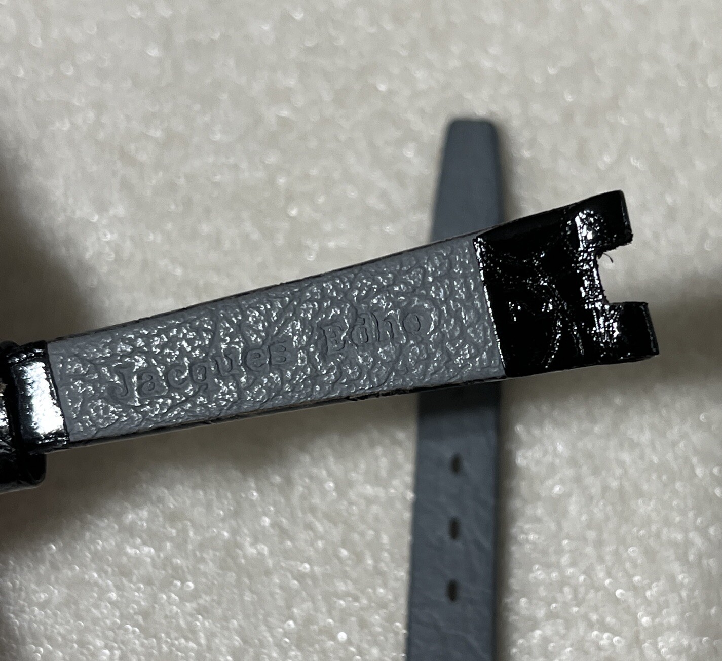 Jacques Edho Watch Strap 12mm Notched Thin Shiny Black Crocodile Print w/ Buckle